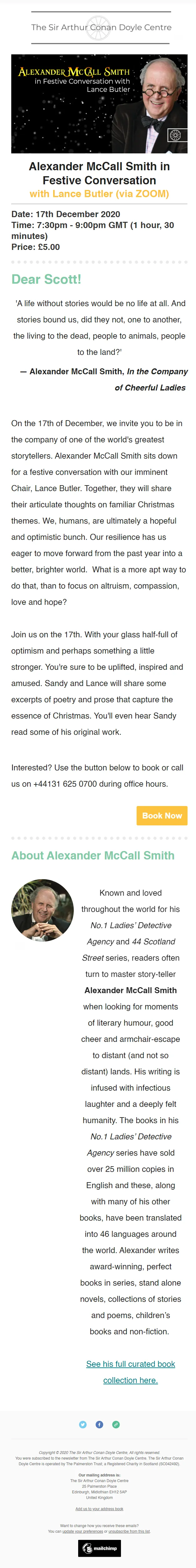 email sample for christmas with alexander mccall smith