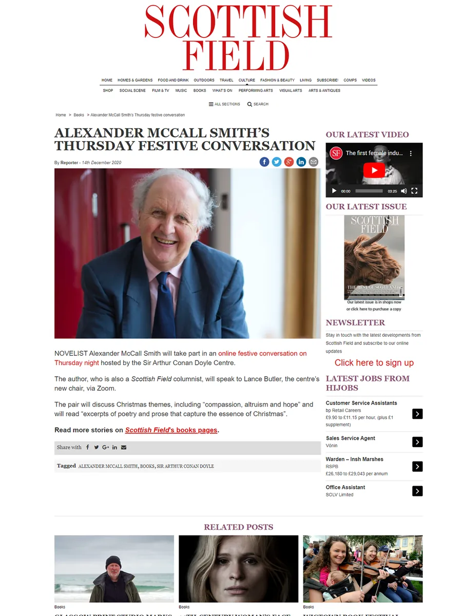 Scottish Field coverage For Christmas with Alexander Mccall Smith