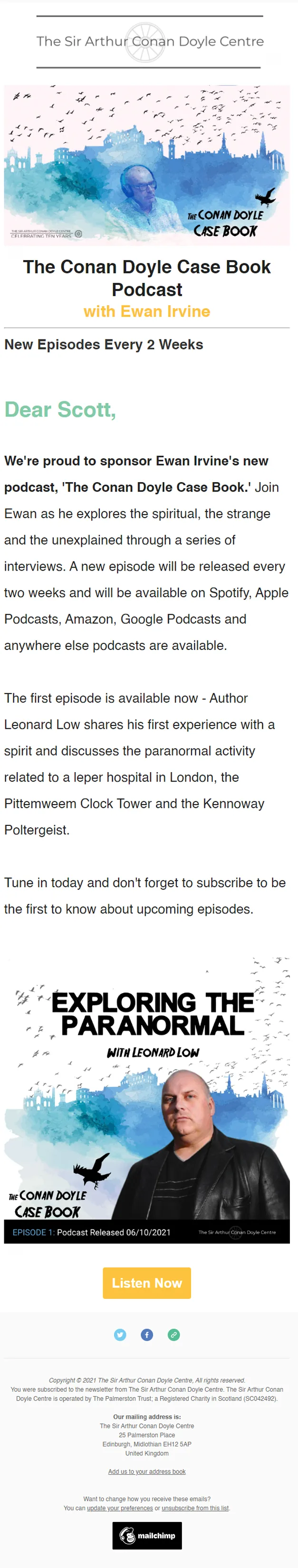 Email blast for Conan Doyle Case Book