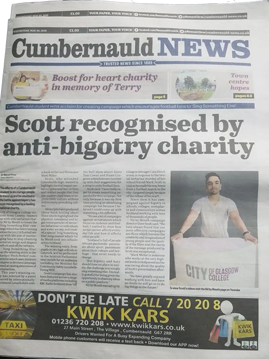 scott canevy on front page of local newspaper