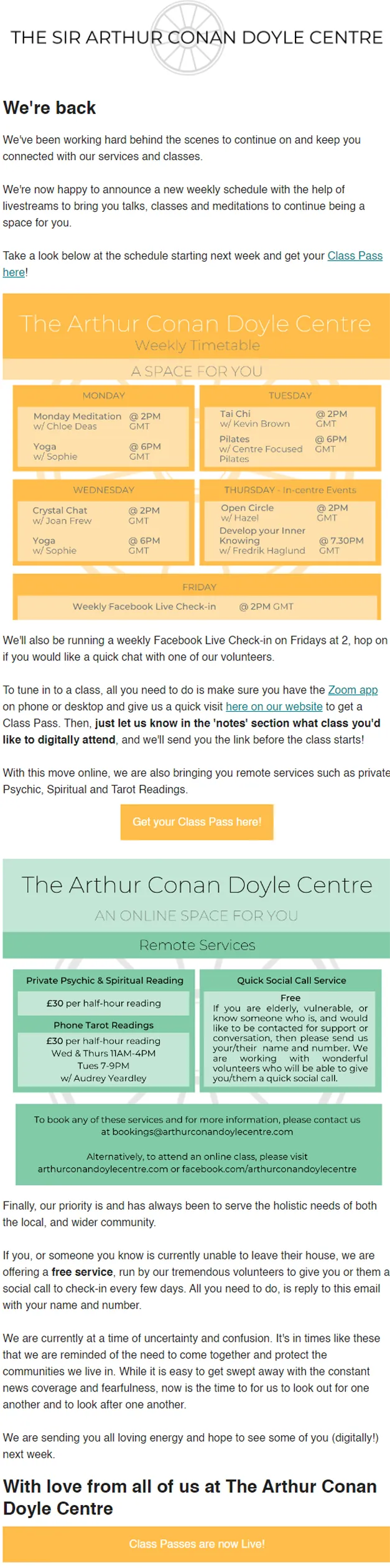email blast fot Online Class Pass
