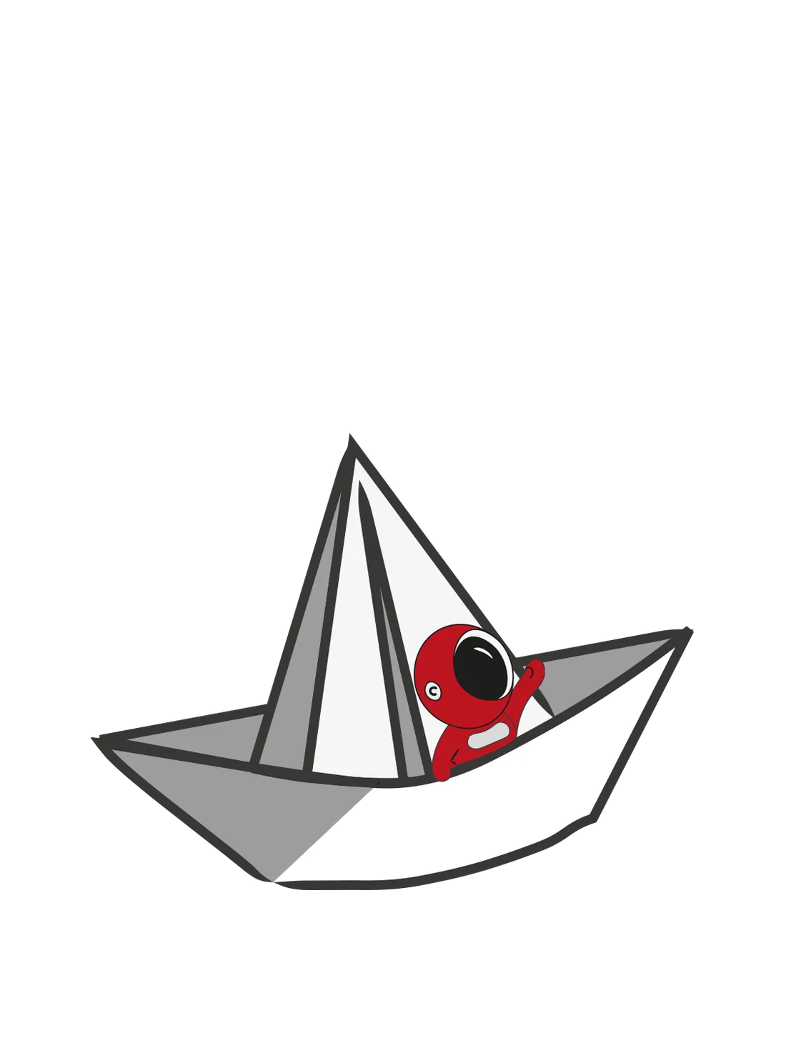spaceman sailing in a paper boat